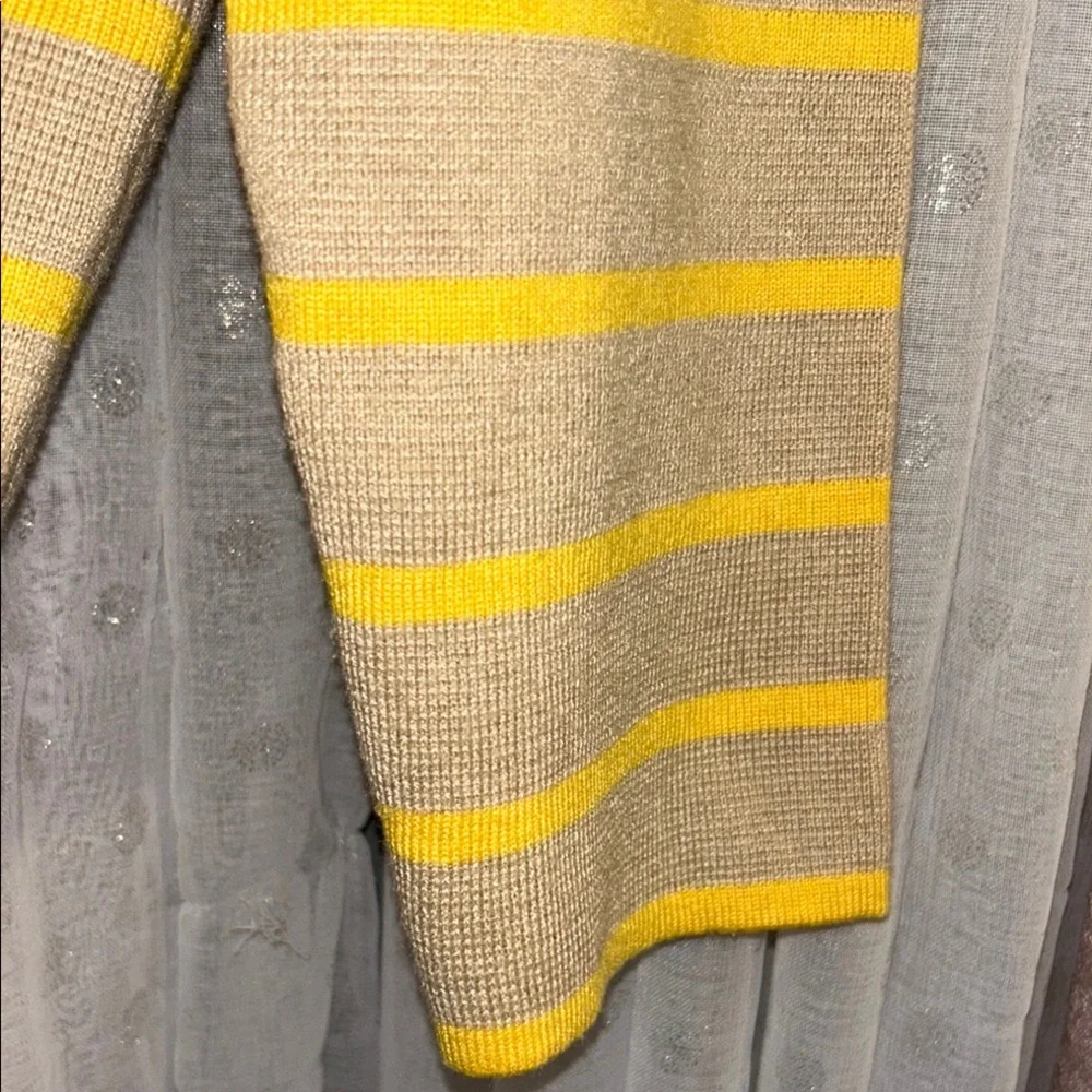 Tuckernuck Size S Yellow and Tan Striped Cardigan V-Neck Sweater - Picture 7 of 15